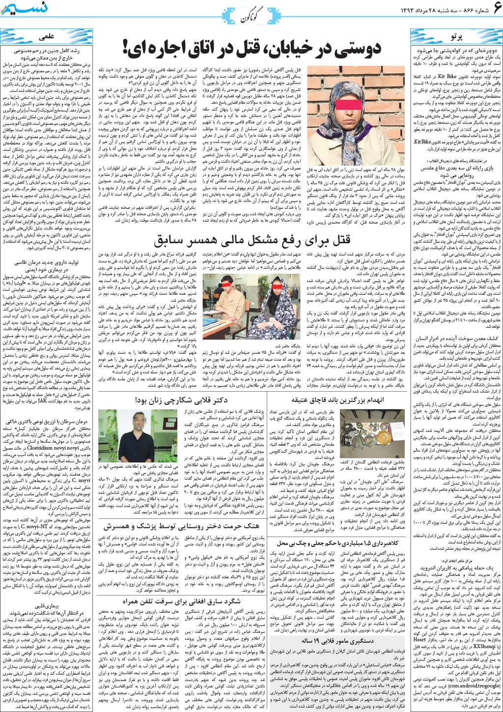 صفحه گوناگون روزنامه نسیم شماره 866